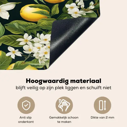 Hangende - Citroenen - Witte - Bloemetjes Inductie beschemer met haakjes klein 777 -ky-onderkant-nl