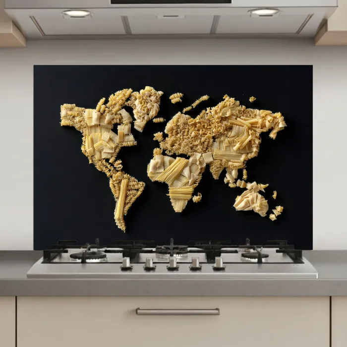 Wereldkaart - Pasta - Zwart keuken achterwand spatscherm klein -3d_website