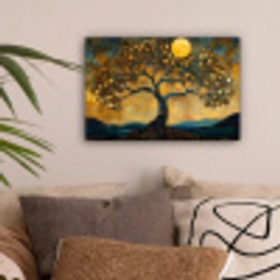 Boom - Maan - Bloemen - Goud - Kunst canvas 2cm klein -sfeer1