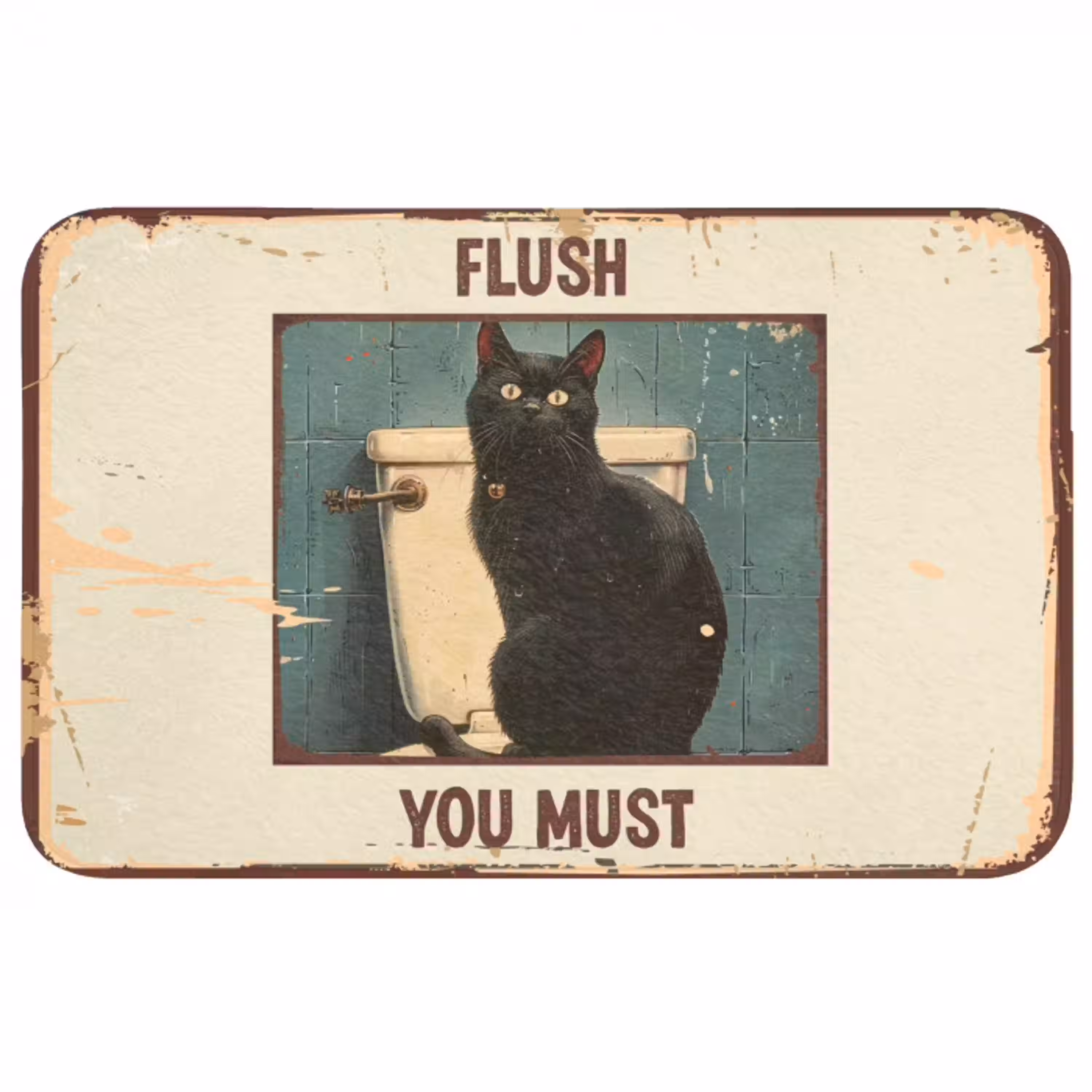 Kat - Vintage - Zwart - Quote - Flush you must Badmat middel -3d