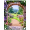 Doorkijk - Poort - Bloemen - Tuin tuinposter los doek klein -3d