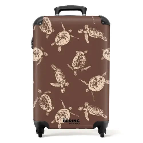 Patronen - Schildpadden op bruine achtergrond NBS - Handbagage koffer - Kinderen Unisex middel -productfoto_recht