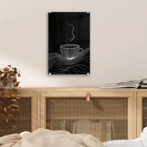 Lijntekening - Koffiekop - Zwart plexiglas 5mm klein -sfeer4