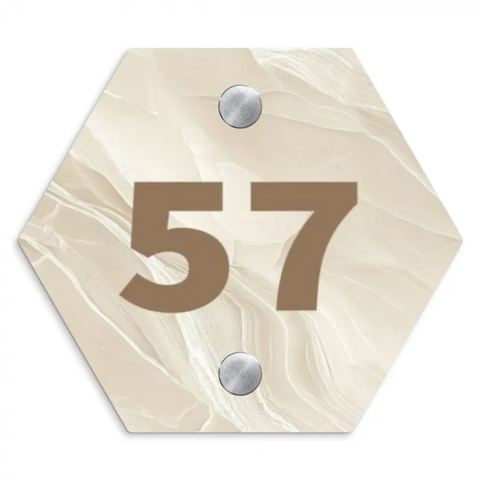 Vierkant - Beige - Marmer - Traditioneel Naambord Hexagon klein -3d