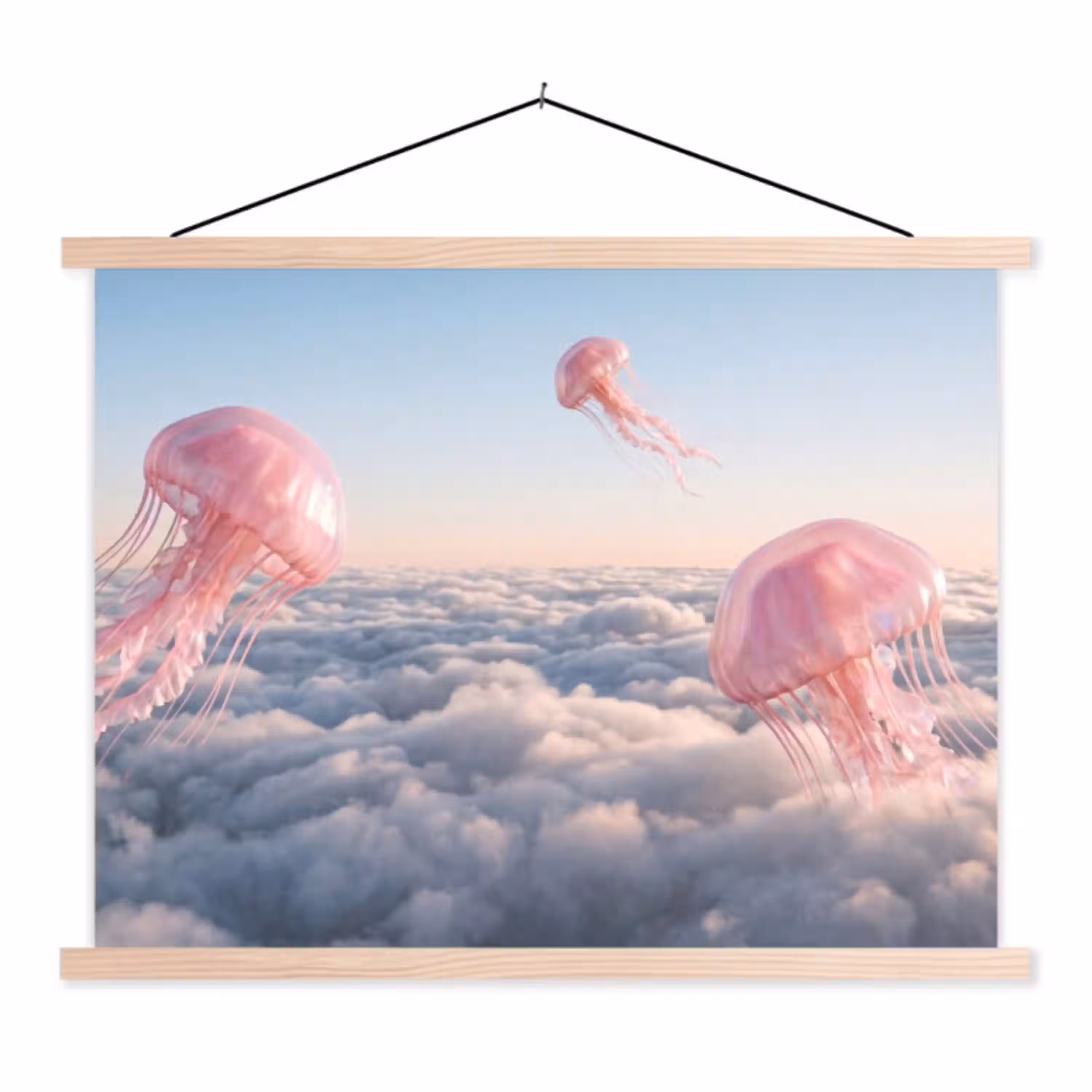 Roze dier - Wolken textielposter latten blank klein -3d