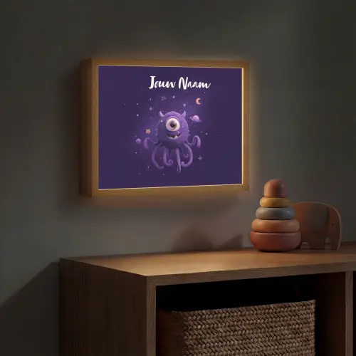 Monster - Paars - Ruimte Light Box met batterij (Wandlamp kind) middel -sfeer5_kind