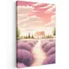 Lavendelveld - Huis - Paars Tuinposter op houten frame 2 cm dik klein -3d