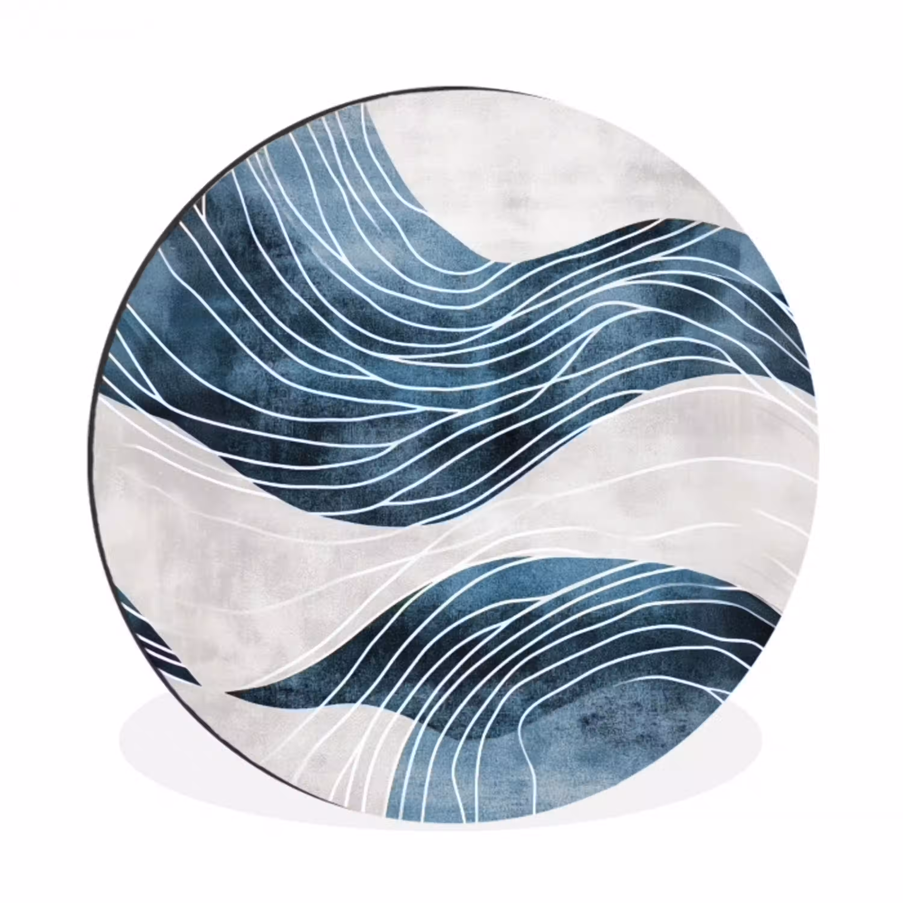 Lijnen - Golven - Abstract - Blauw Wandcirkel aluminium klein -3d