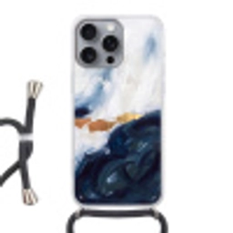Abstract - Acryl - Blauw - Goud - Elegant Hoesje iPhone 16 Pro Max met koord klein -3d