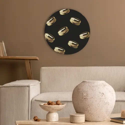 Macarons - Patroon - Goud - Zwart Akoestische PET Vilt - Rond klein -sfeer1