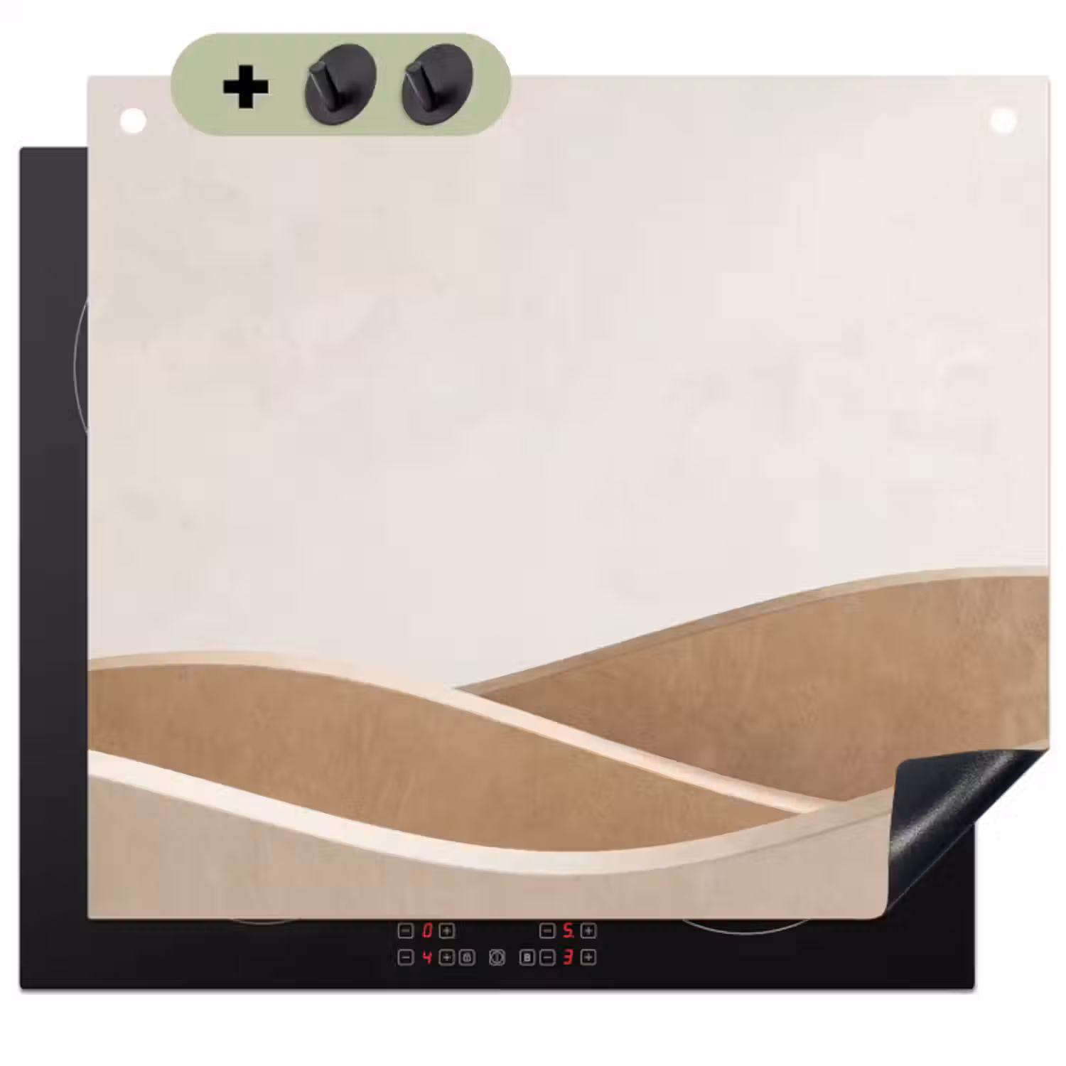 Inductie beschermer en spatscherm (2in1) - Abstract - Golven - Modern - Beige
