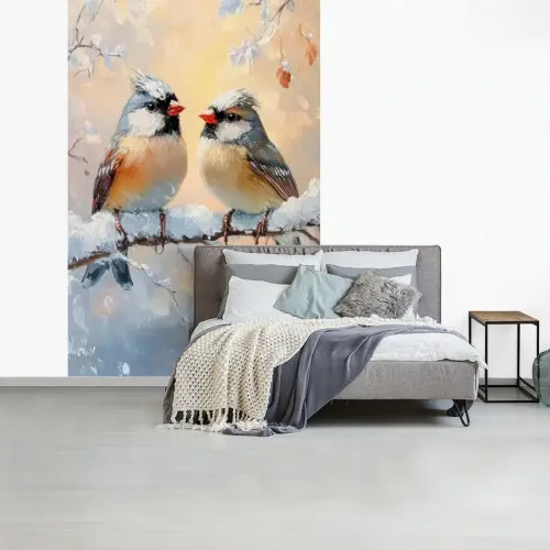 Vogels - Tak - Winter - Sneeuw fotobehang vinyl groot -slaapkamer