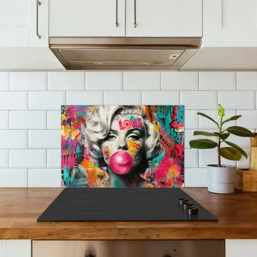 Vrouw - Kauwgom - Graffiti - Neonkleuren keuken achterwand spatscherm klein -sfeer2