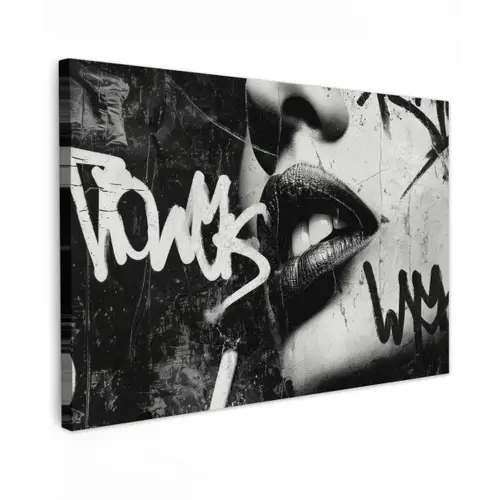 Gezicht - Mond - Graffiti - Zwart canvas 2cm klein -z3d