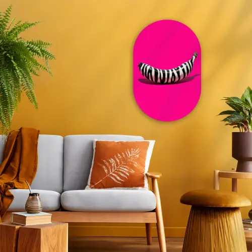 Banaan - Zebraprint - Roze Wandcirkel Ovaal Forex klein -sfeer4