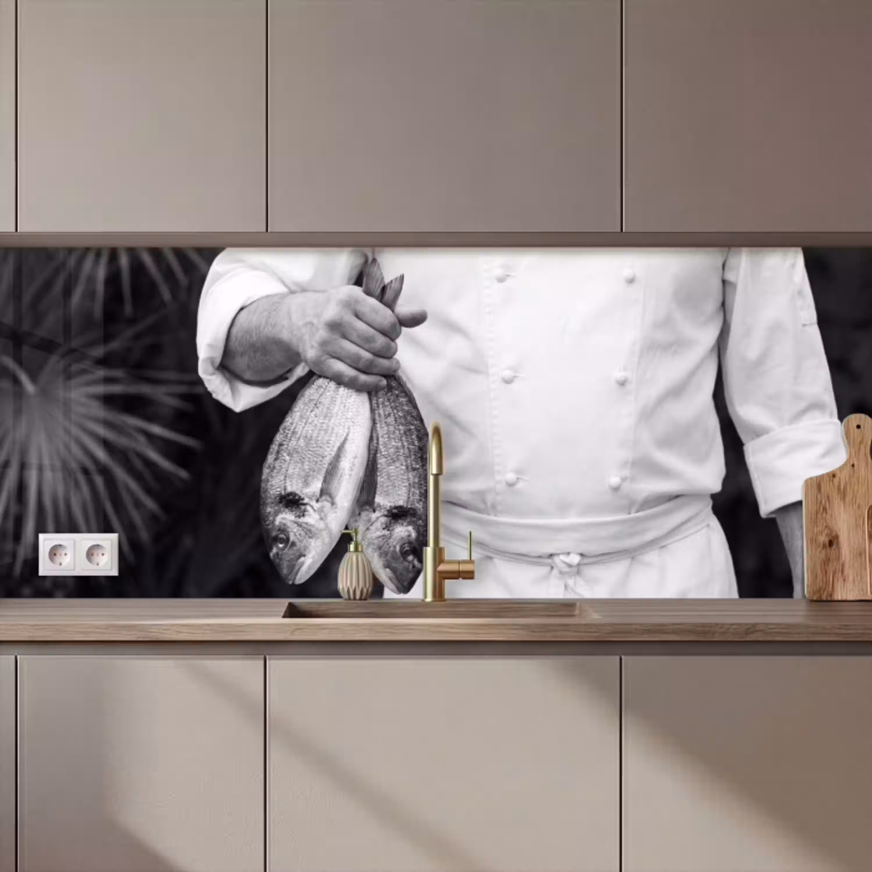 Vissen - Chef - Zwart - Wit keuken achterwand 2 middel zz_3dshopping