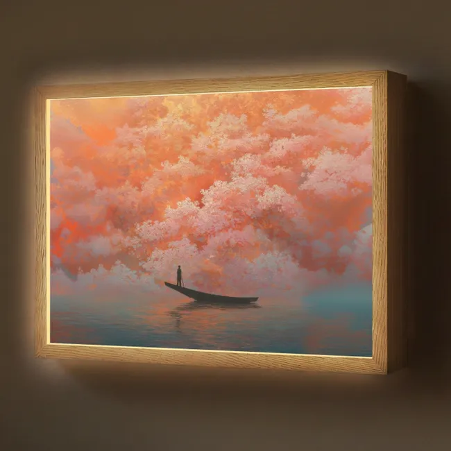Lightbox - Wandlamp - Zee - Boot - Wolken - Oranje