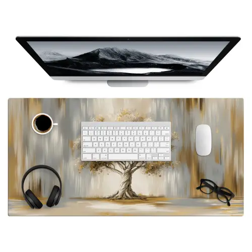 Boom - Bladeren - Abstract - Wit Muismat XXL klein -3d