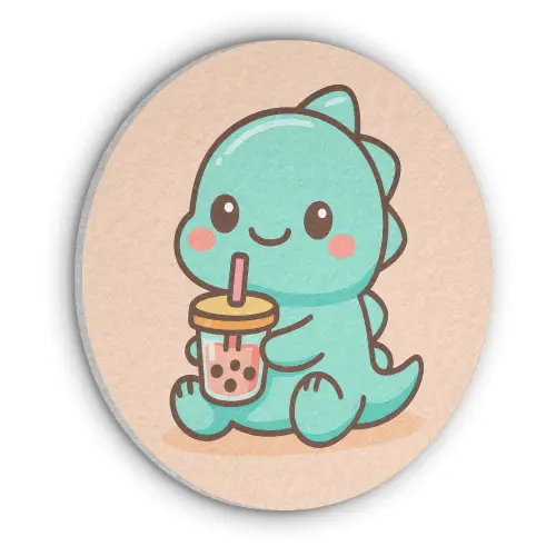 Dino - Boba - kawaii - Oranje Akoestische PET Vilt - Rond klein -3d