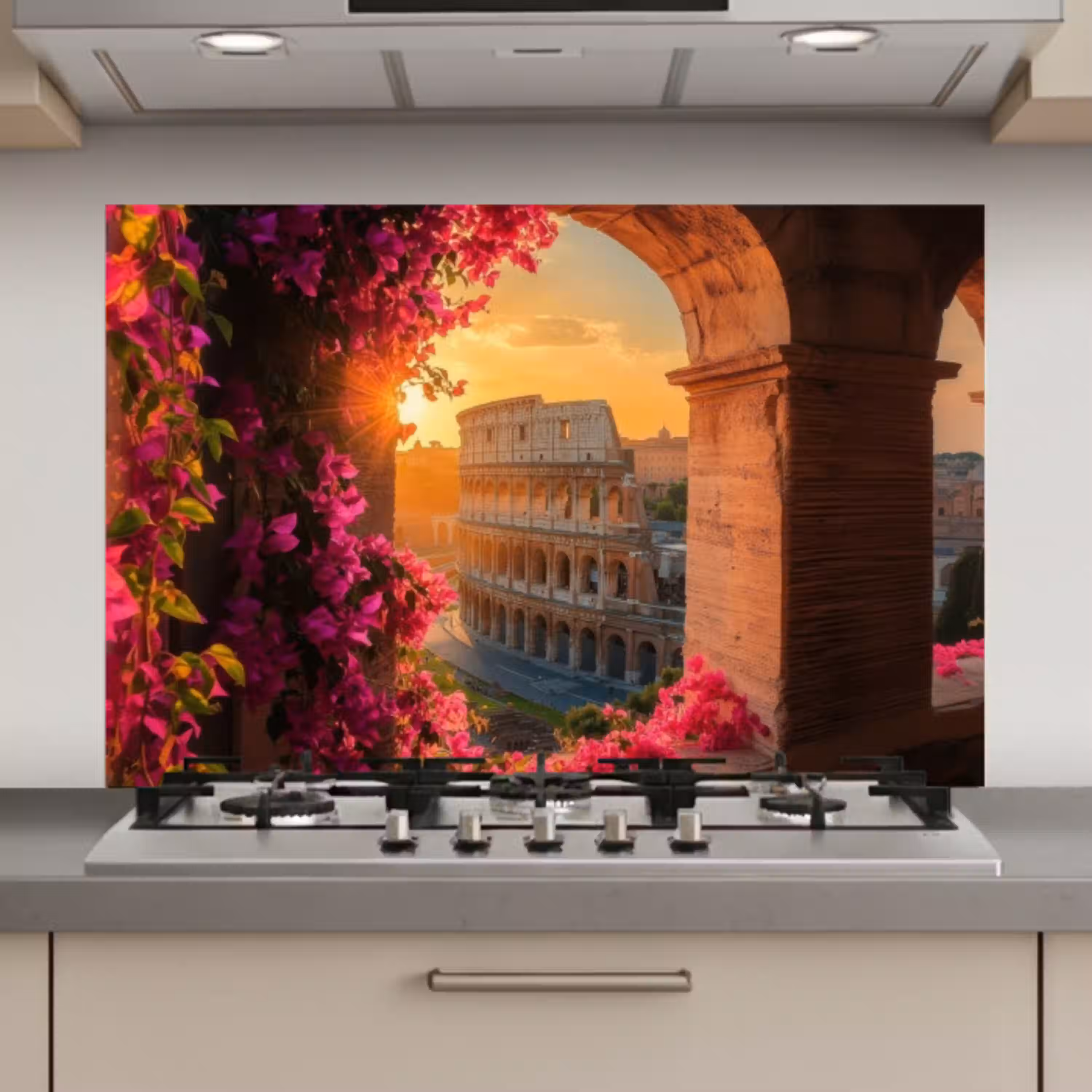 Colosseum - Rome - Roze Bloemen keuken achterwand spatscherm klein -3d_website