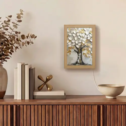 Boom - Beige - Grijs - Goud - Abstract Light Box met kabel (Tafellamp) klein -sfeer2