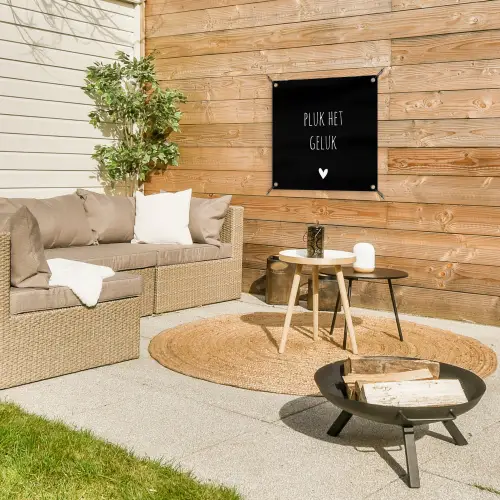 Quote - Spreuken - Pluk het geluk tuinposter los doek klein -sfeer4