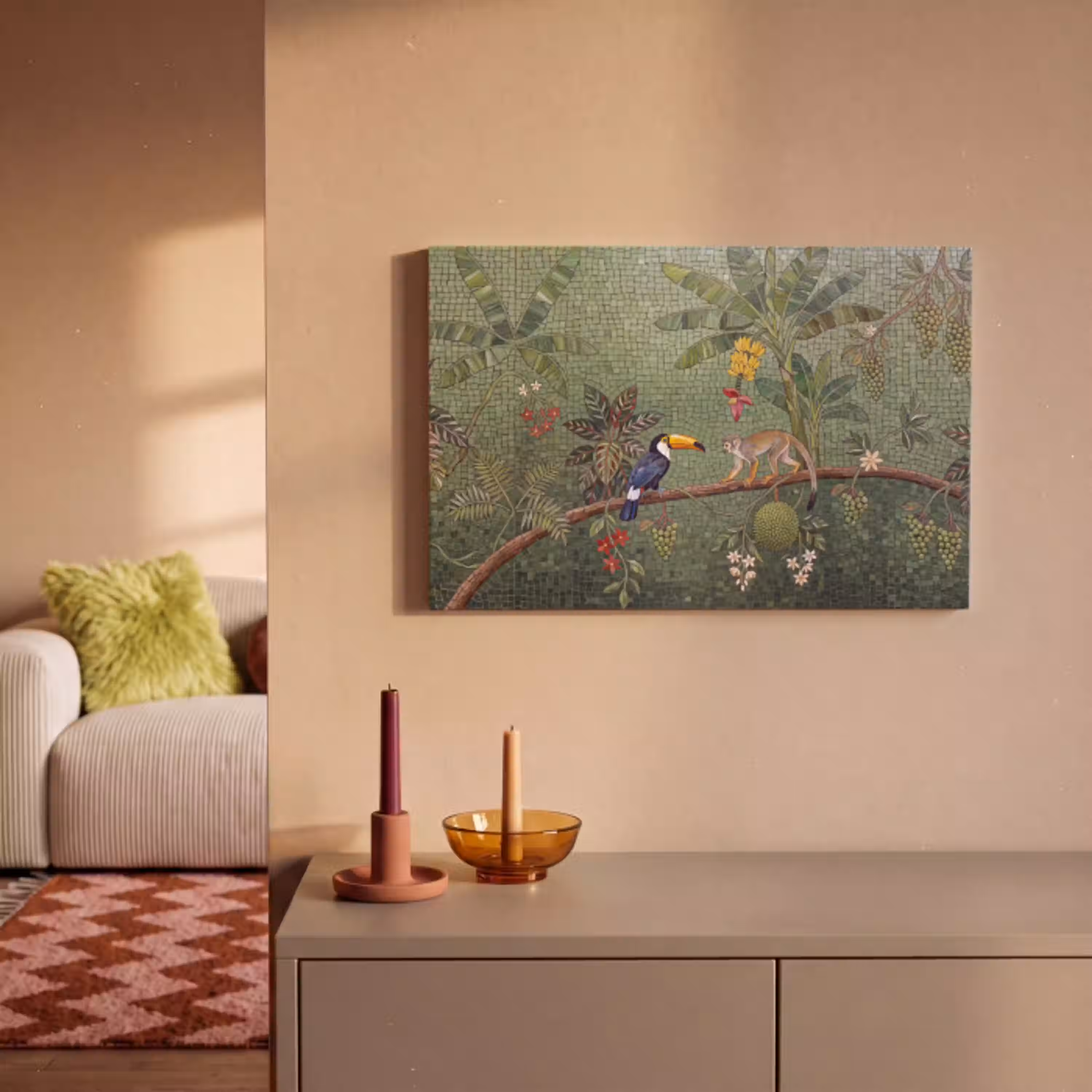 Vogel - Dier - Jungle - Mozaïek - Natuur canvas 2cm klein -sfeer1