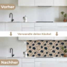 Motief - Bloemen - Zwart - Beige keuken achterwand 2 middel 871 -voor-na_DE