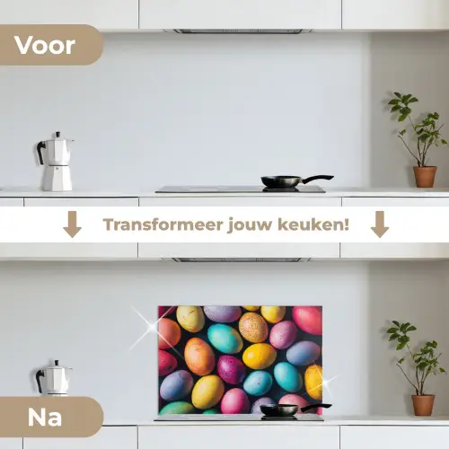 Kleurrijk - Paaseitjes - Spetters keuken achterwand spatscherm klein -voor_na_NL