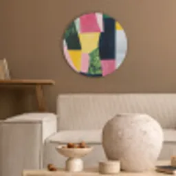 Abstract - Roze - Lappen - Vormen - Geel Akoestische PET Vilt - Rond klein -sfeer1