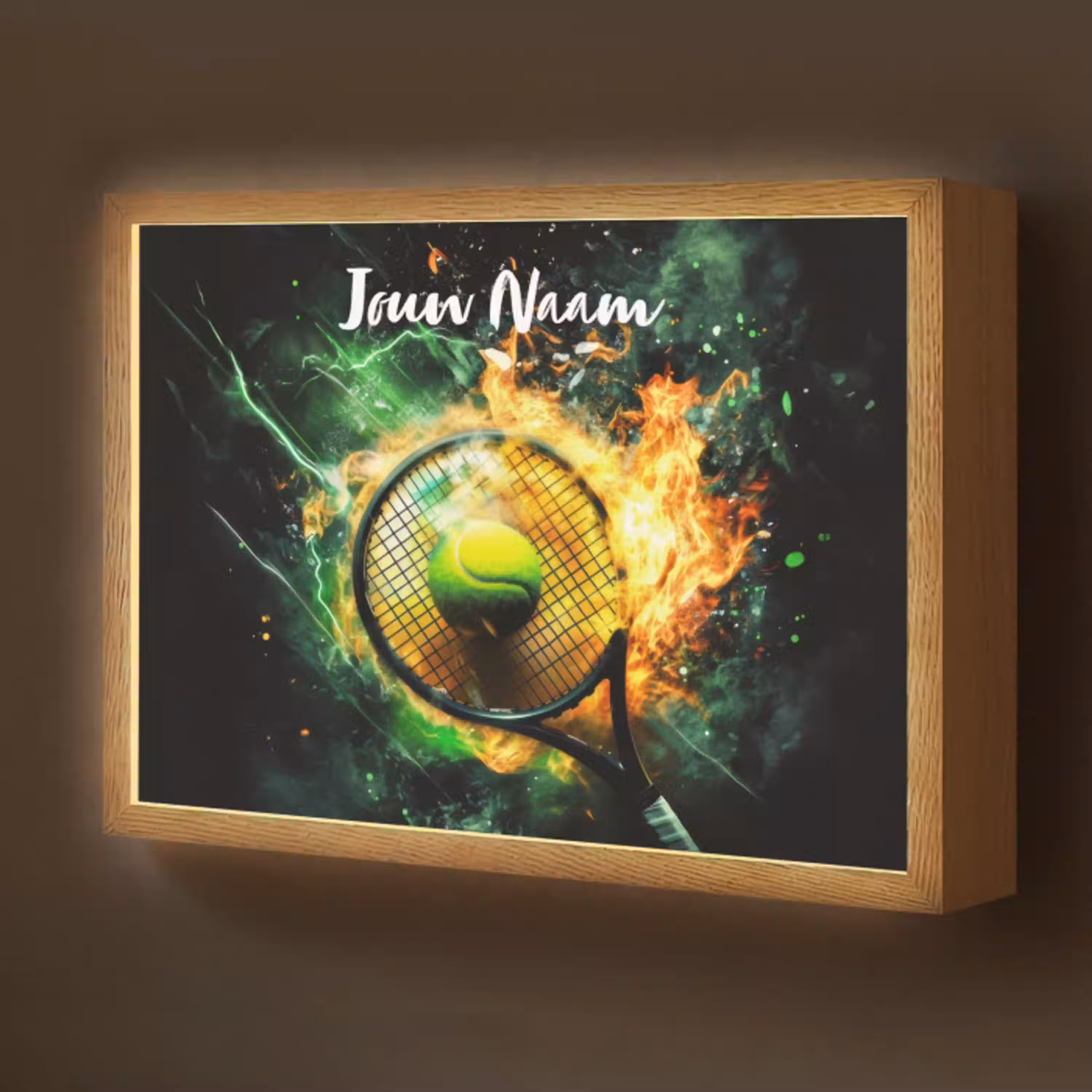 Tennis - Racket - Vuur - Groen Light Box met batterij (Wandlamp kind) middel -z3d_website