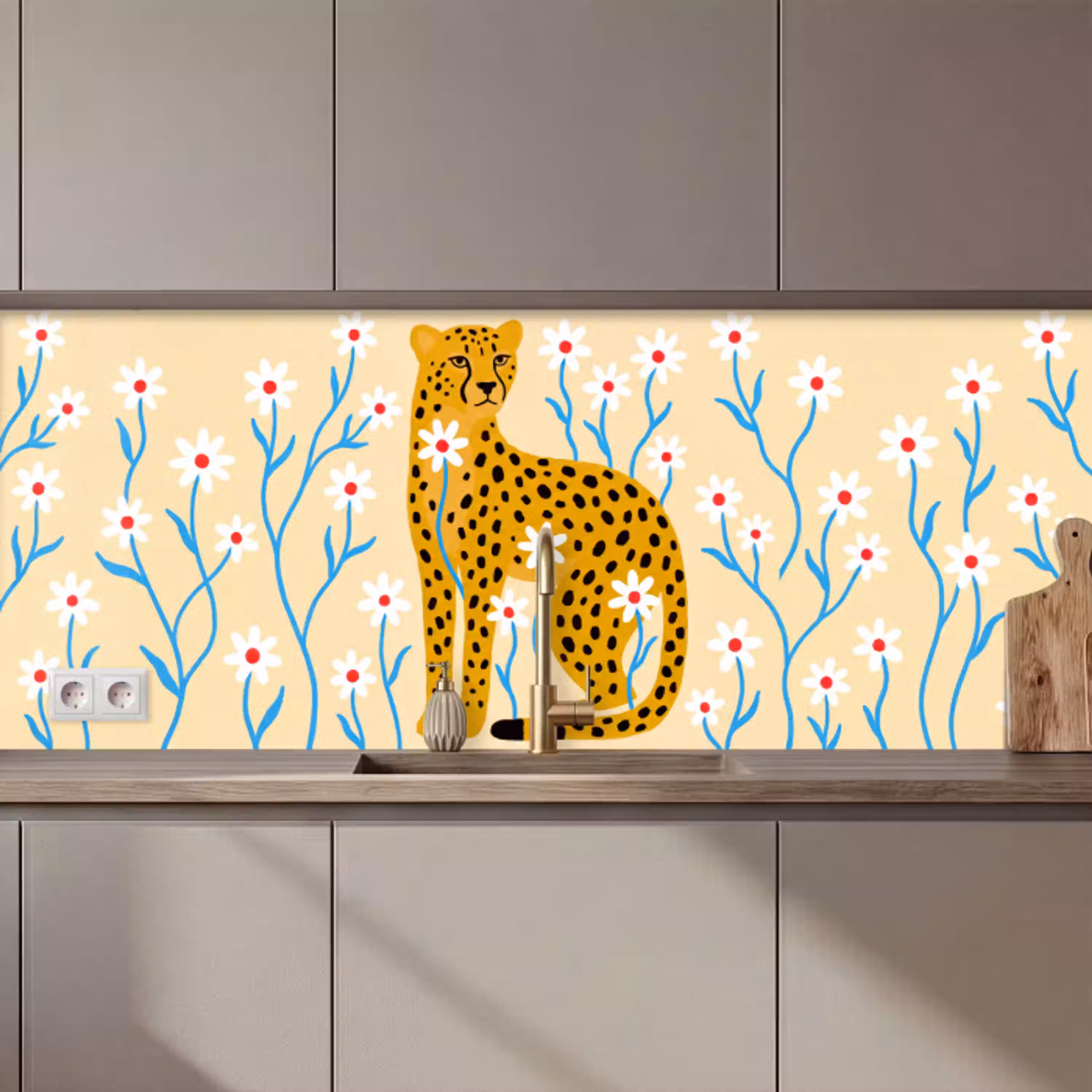 Dieren - Jachtluipaard - Bloemen - Modern - Geel keuken achterwand 2 middel zz_3dshopping