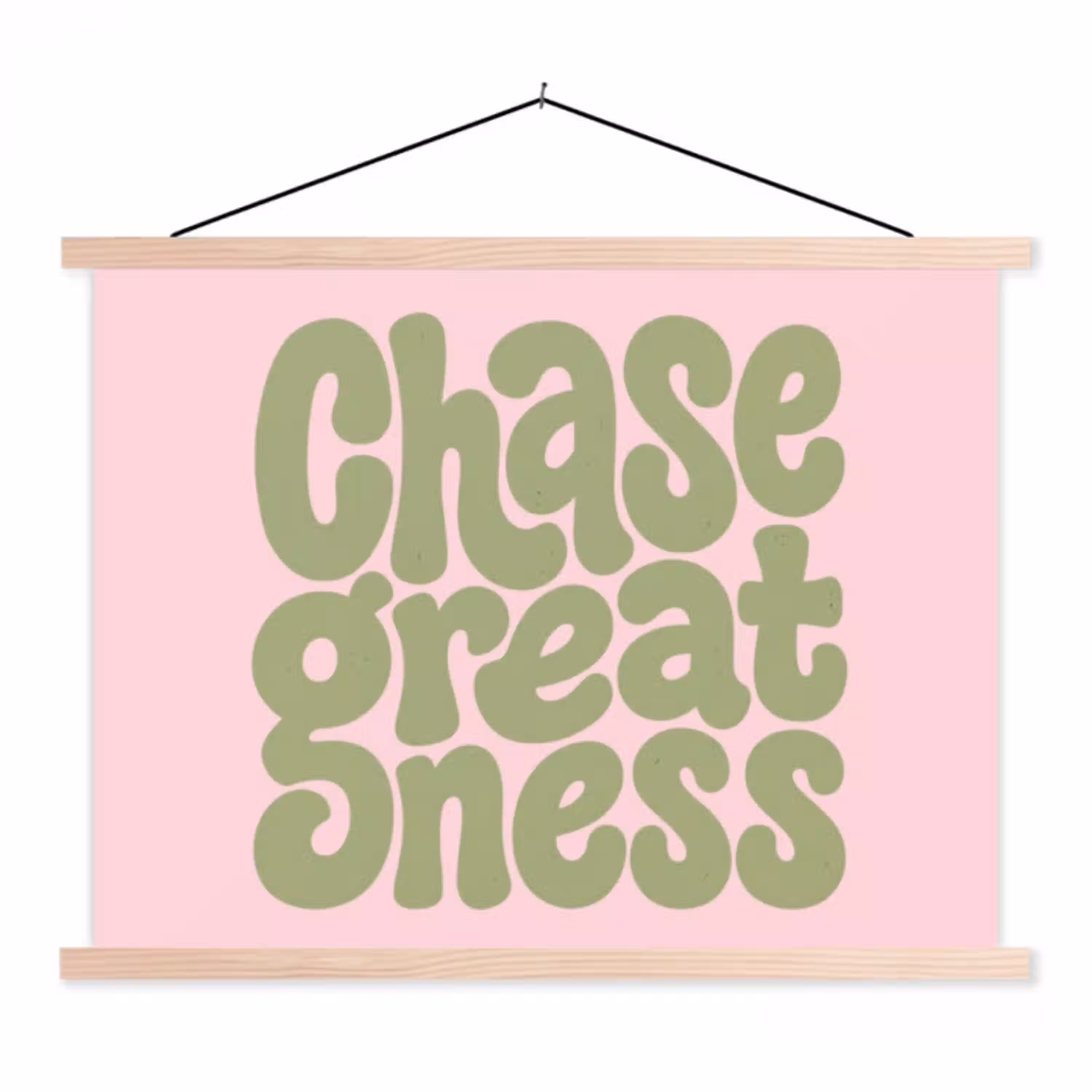 Chase greatness - Groen - Roze - Retro textielposter latten blank klein -3d