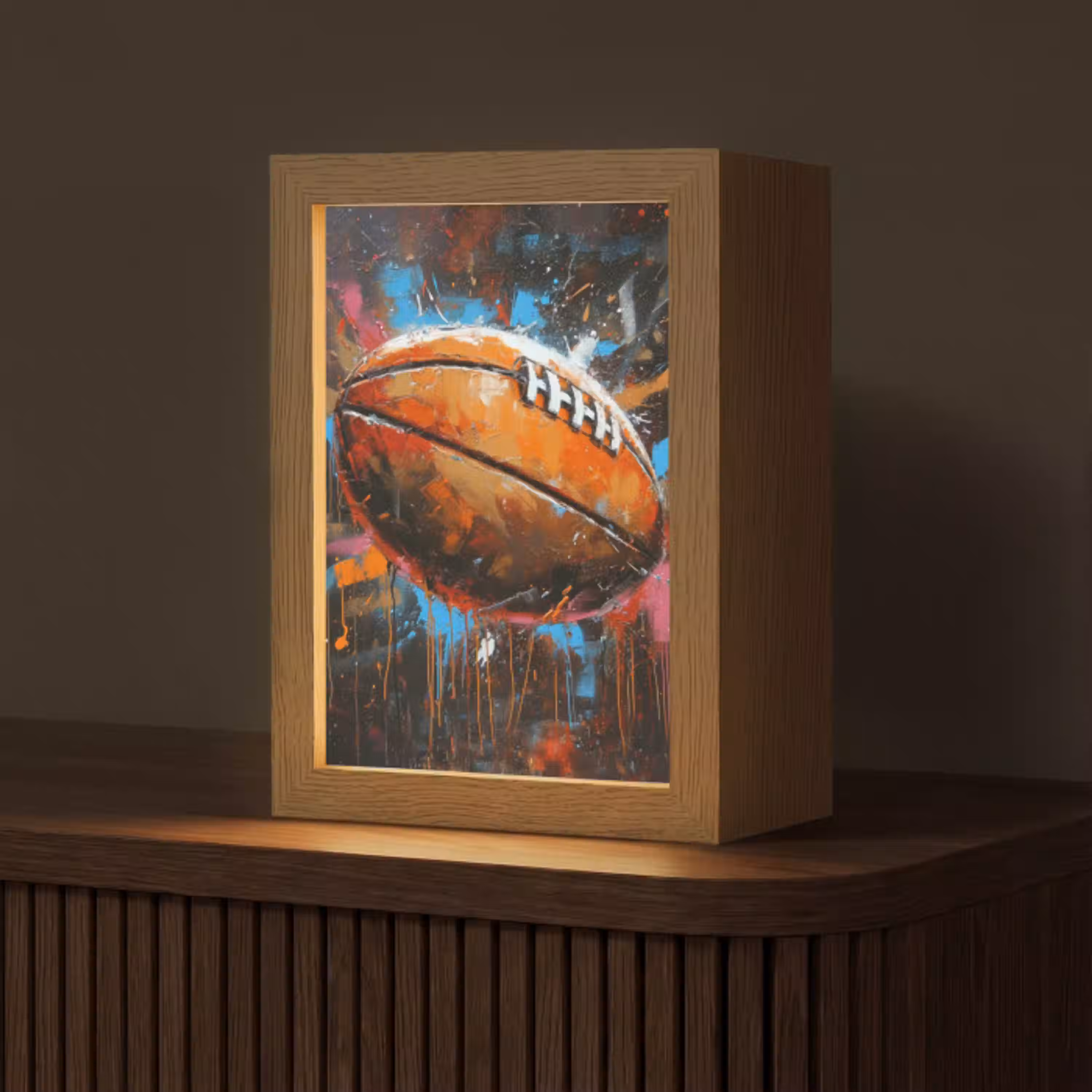 Graffiti - Rugby - Kleurrijk - Rugbybal Light Box met kabel (Tafellamp) klein -z3d_website