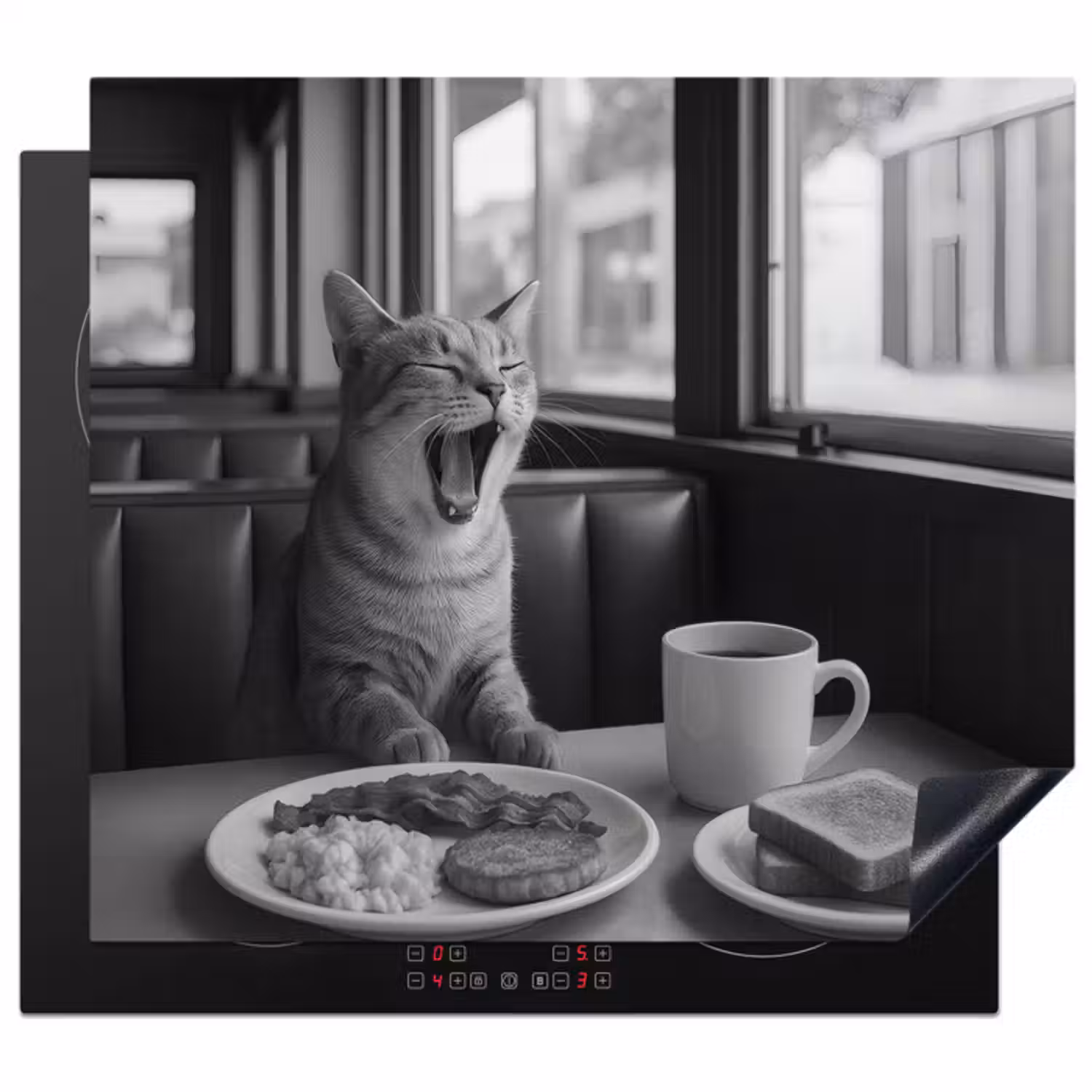 Inductie beschermer - Kat - Koffie - Brood - Zwart