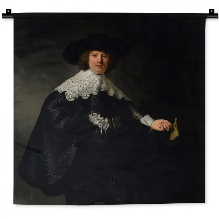 Het huwelijksportret van Marten Soolmans - Rembrandt van Rijn Wandkleed katoen klein -zz3d