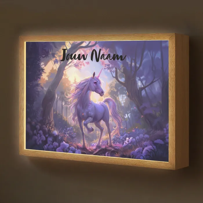 Eenhoorn - Paars - Sprookje - Fantasy dier Light Box met batterij (Wandlamp kind) middel -z3d_website