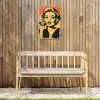 Retro - Vrouw - Koptelefoon - Oranje Tuinposter op houten frame 2 cm dik klein -sfeer4
