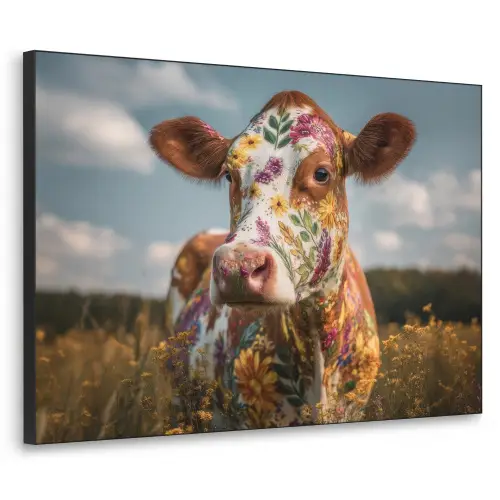 Koe - Bloemen - Weiland Textielframe zwart klein -3d