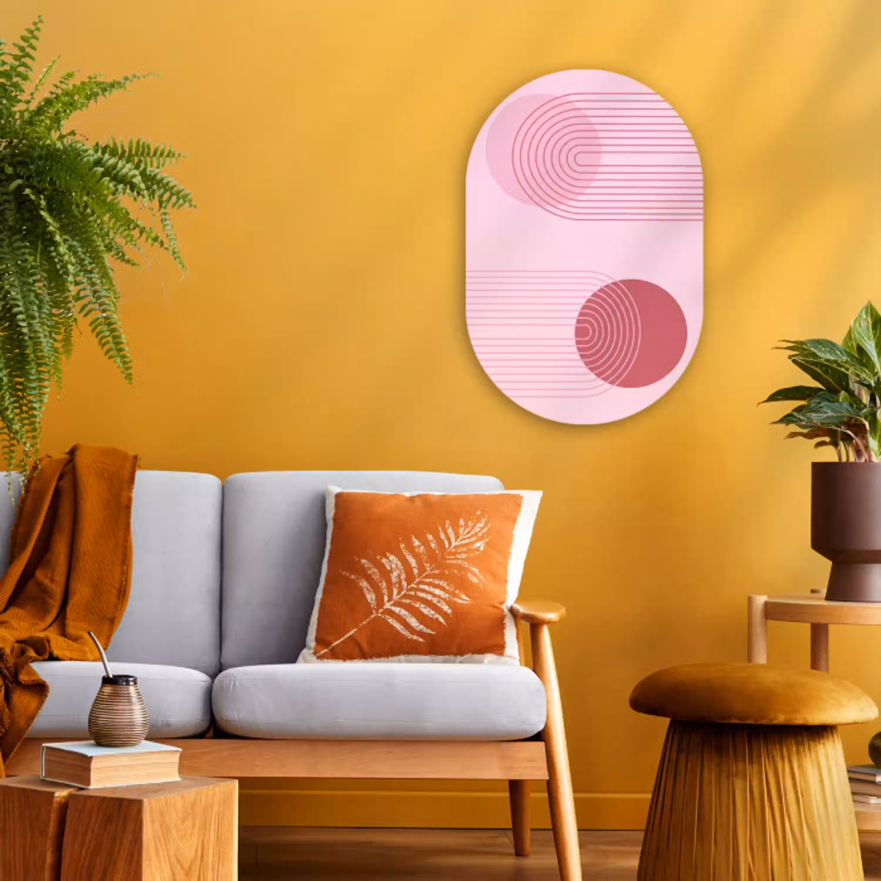 Vormen - Lijnen - Minimalistisch - Roze Wandcirkel Ovaal Forex klein -sfeer4