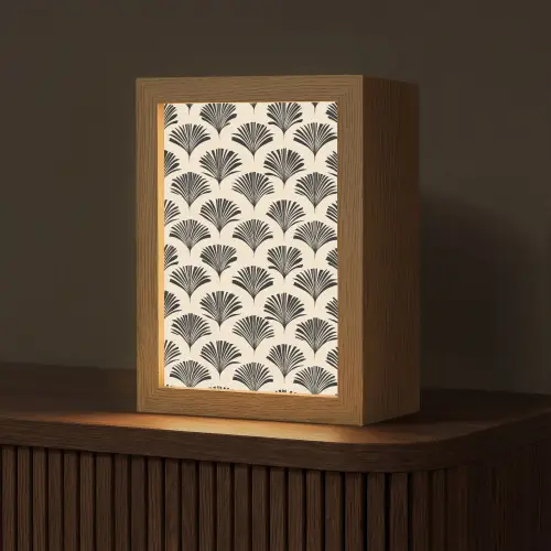 Waaiers - Botanisch - Zwart - Beige Light Box met kabel (Tafellamp) klein 925 -z3d_website