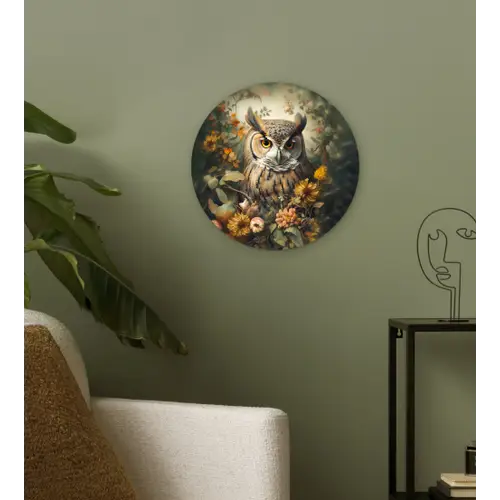 Uil - Vogels - Bloemen - Natuur Wandcirkel kunststof plaat 5mm dik klein -sfeer3
