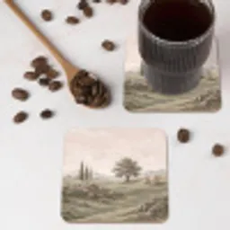 Heuvellandschap - Bomen - Natuur - Groen onderzetter kurk middel -sfeer2