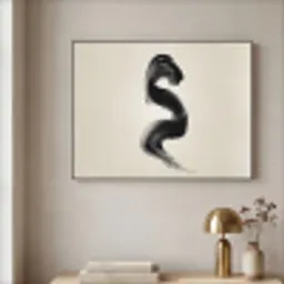 Penseelstreek - Zwart - Minimalistisch Textielframe - compleet frame klein -sfeer2