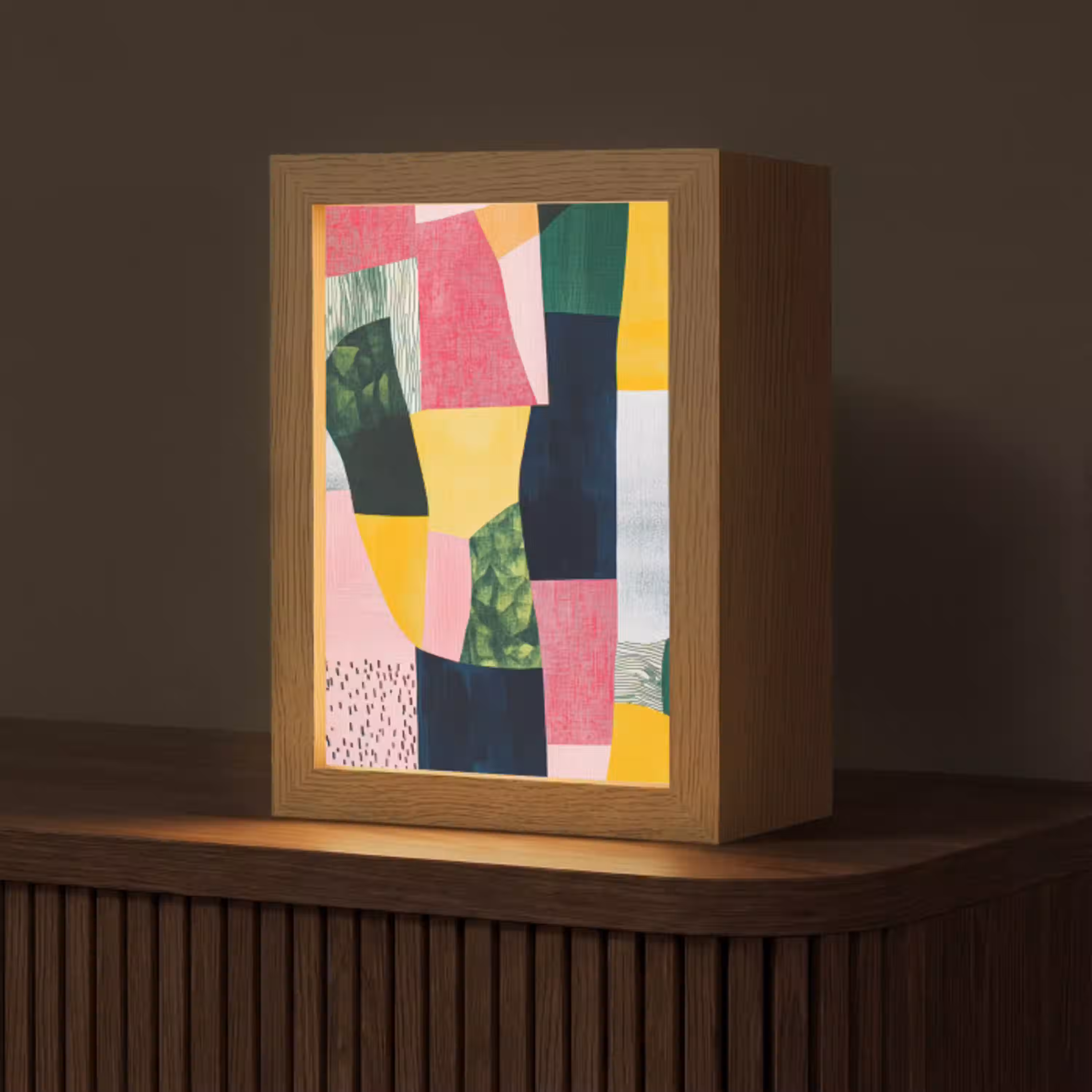 Abstract - Roze - Lappen - Vormen - Geel Light Box met kabel (Tafellamp) klein -z3d_website
