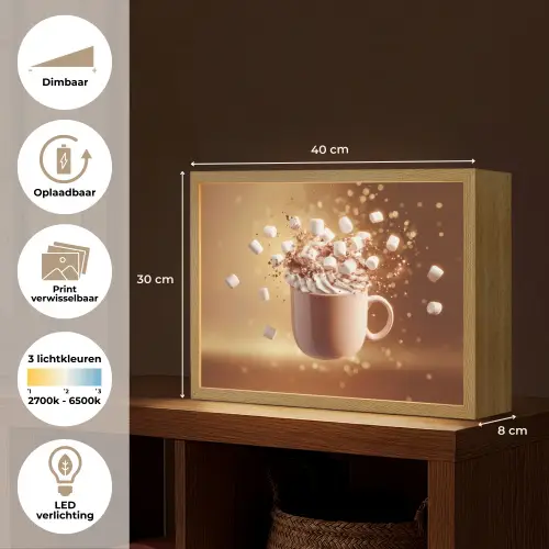 Chocomelk - Drinken - Warm - Bruin Light Box met batterij (Wandlamp) middel -USP_websiteoverzichtNL
