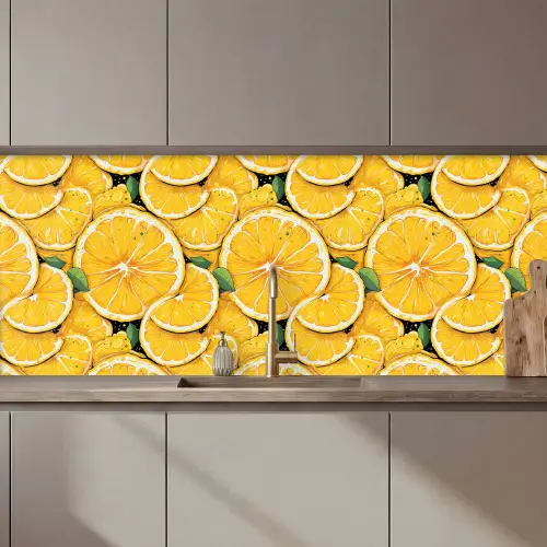 Grafisch - Citroenschijven - Blaadjes keuken achterwand 2 middel 871 zz_3dshopping