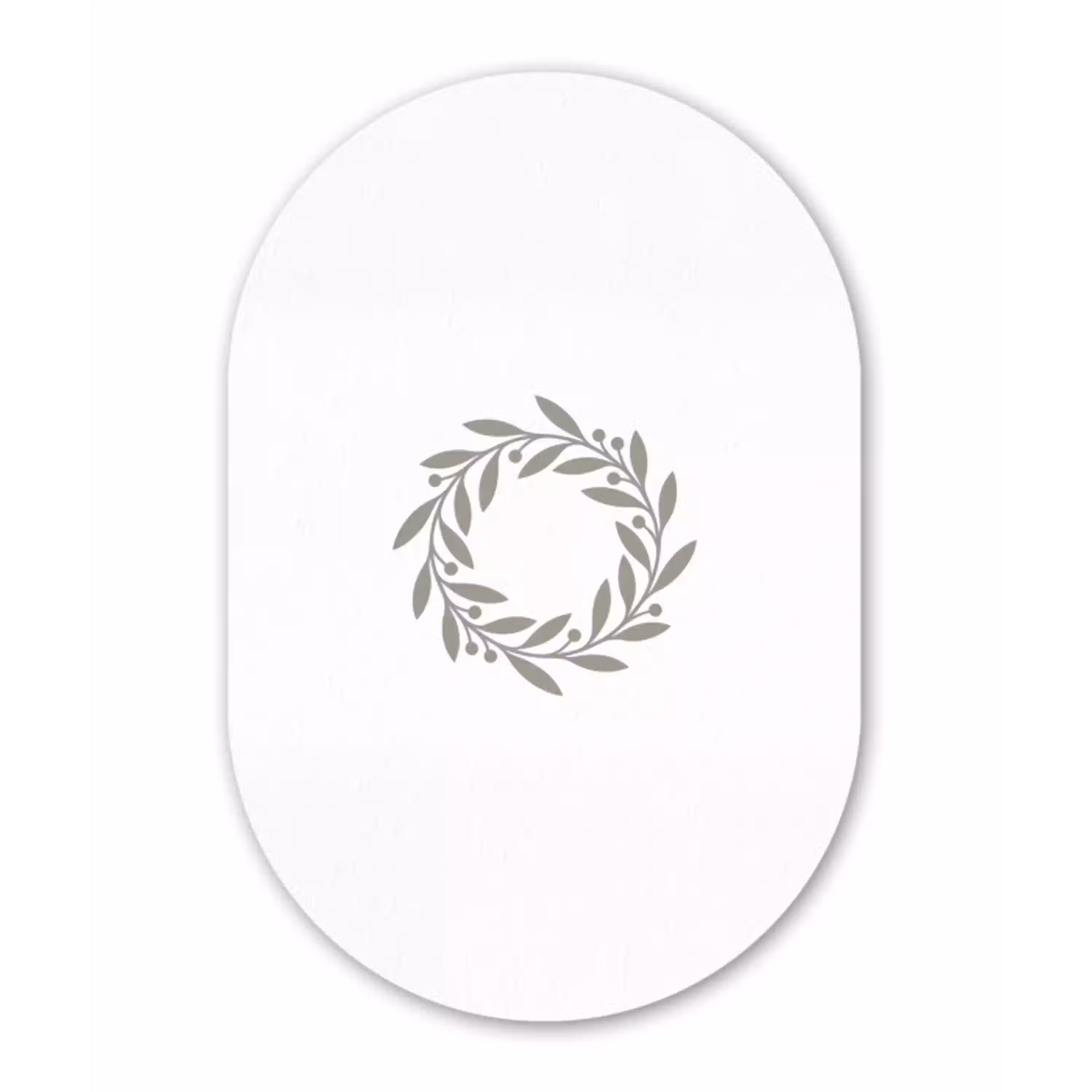 Krans - Bladeren - Natuur - Minimalistisch - Grijs Wandcirkel Ovaal Glas middel -3d
