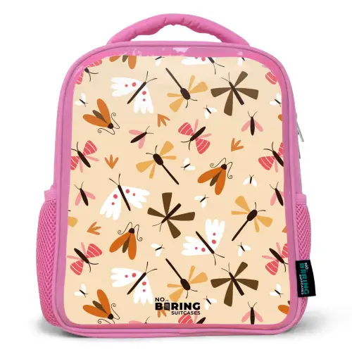 Insectenpatroon in bruin, roze en oranje op beige achtergrond Kinderrugzak - Roze middel -3d