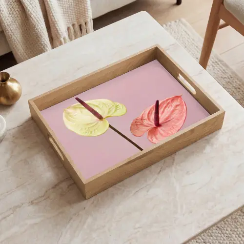 Bloemen - Anthuriums - Geel - Roze Dienblad Rechthoek middel -sfeer1